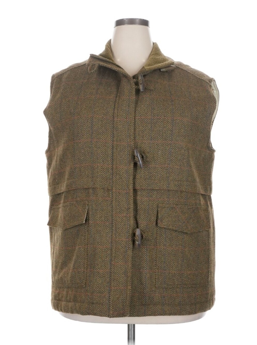 Yerse Barcelona Wool Blend Herringbone Toggle Vest XXL Olive Country Heritage - Picture 2 of 9